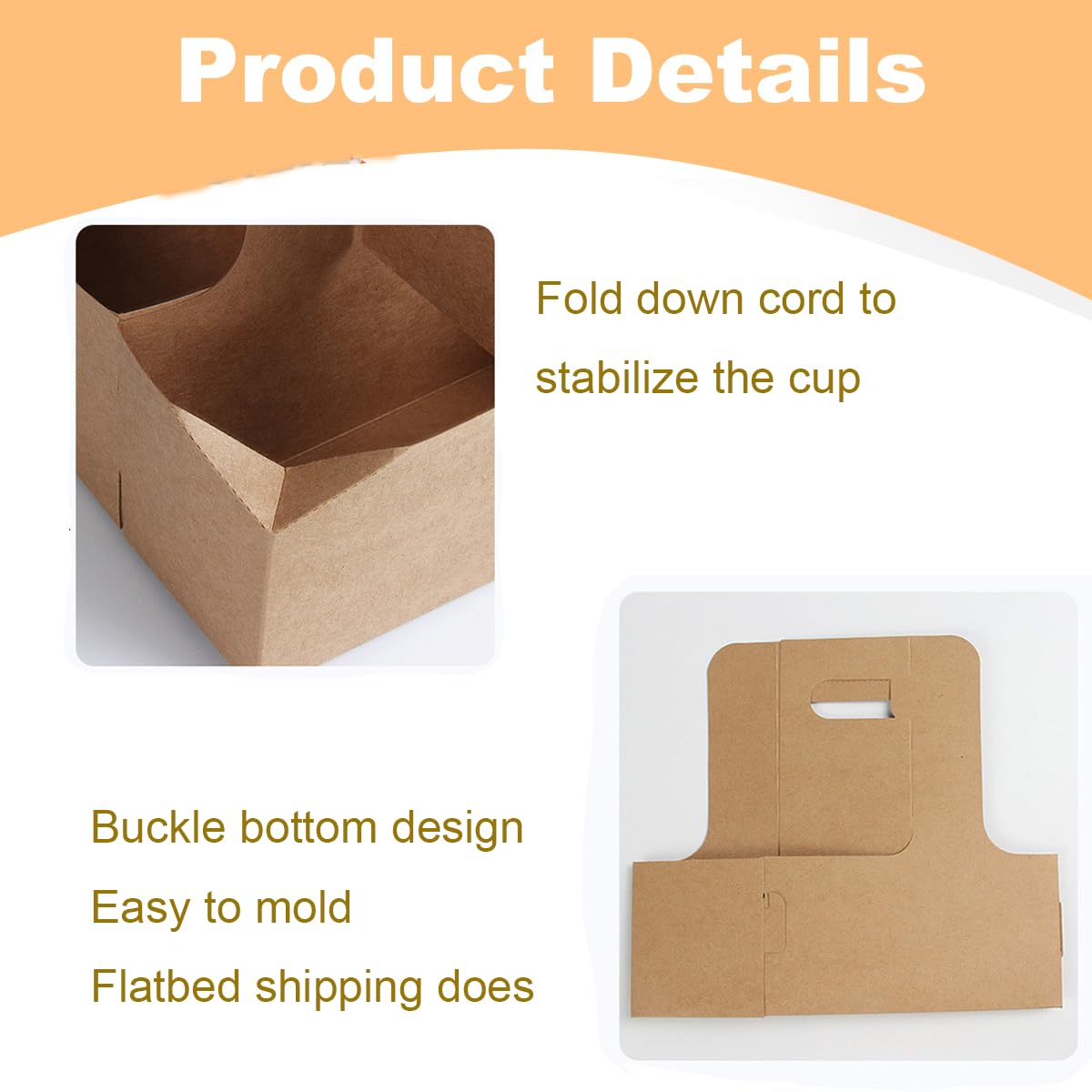 2-Cup Drink Carrier with Handle Kraft Paperboard Handled Coffee Cup Holder Take Out Cup Cup Carriers 20 Count