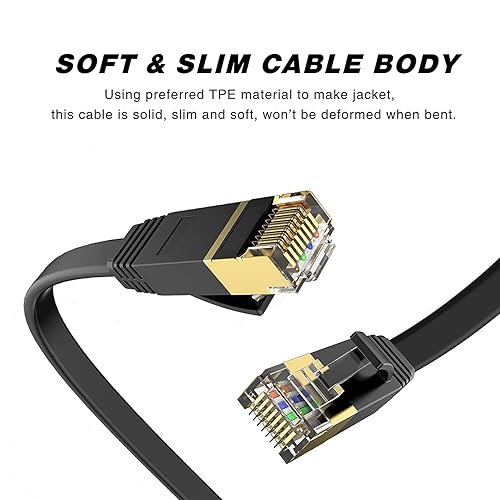 Miniatura 3 de Cable Ethernet Cat 6 de 200 pies de alta velocidad RJ45 para soporte en exteriores e interiores, red CAT6, sólido, delgado, plano, negro, LAN para PC