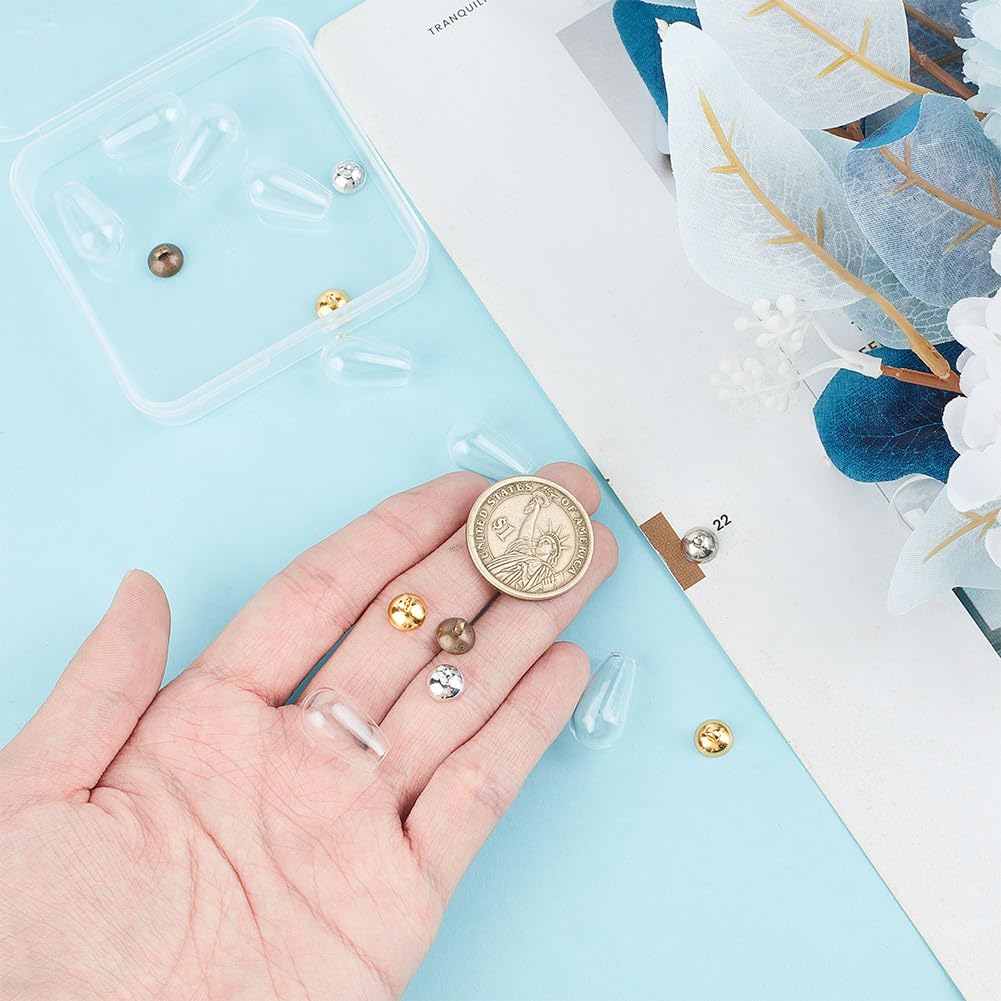 DELORIGIN 9Pcs 20mm Tear Drop Empty Glass Locket Beads Clear Hollow Vial Pendant Charm Mini Wish Glass Bottle Waterdrop Bead Charm With 9 Styles Alloy Cap for Earring Necklace Jewelry Making - Image 3