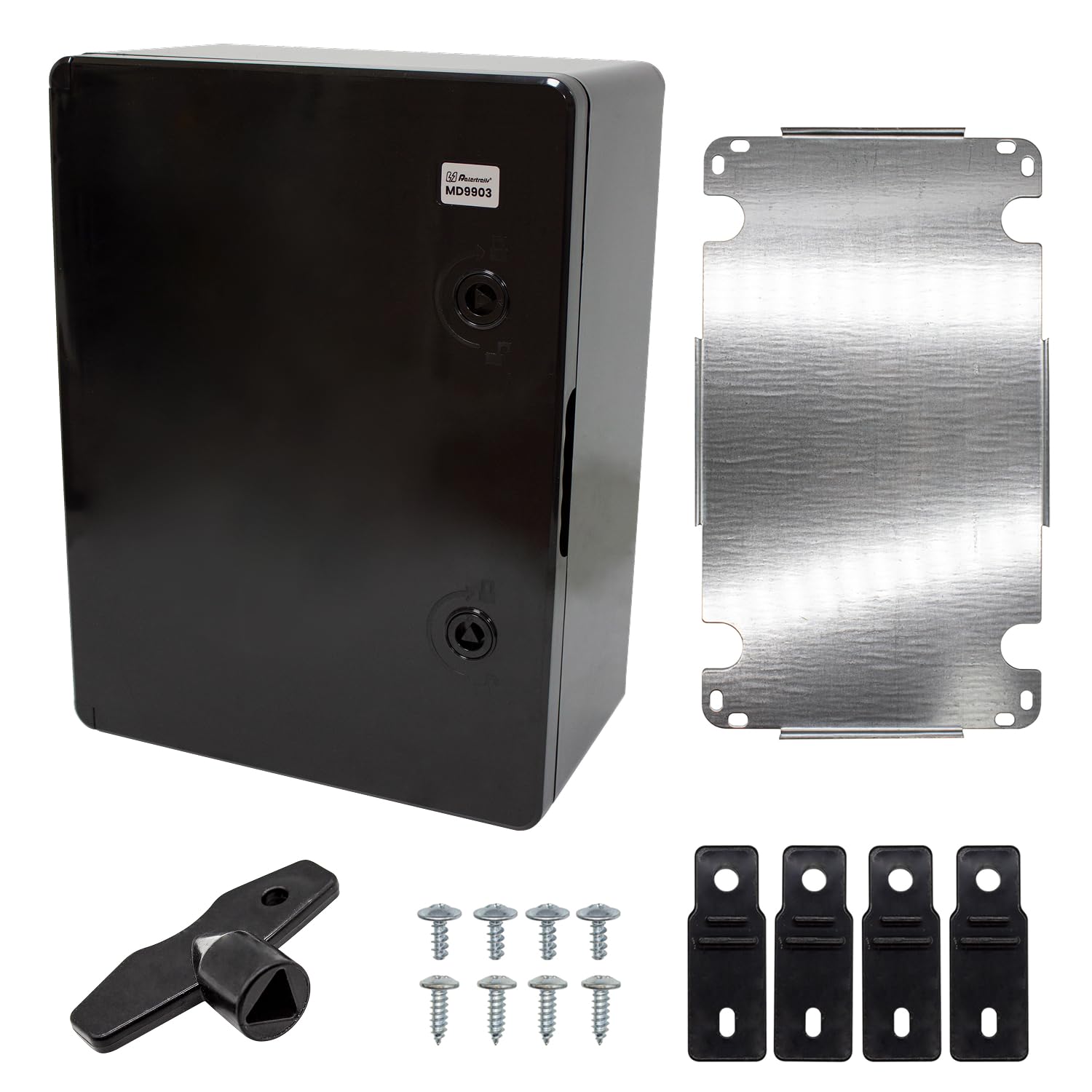 Schaltschrank für Wand, schwarz, mit verzinkter Montageplatte, industrielle Steuerbox aus ABS-Kunststoff, mit Tür, Schutzart IP65 (300 x 400 x 170 mm)
