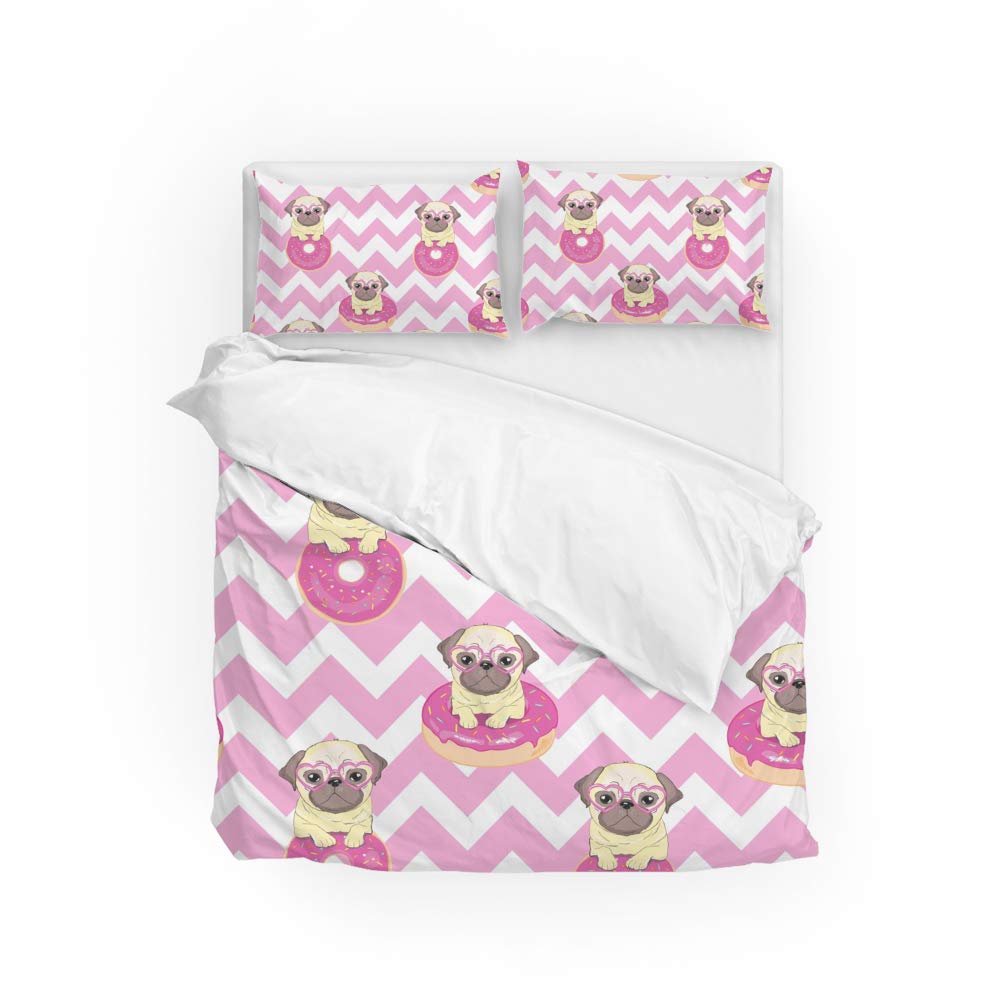 Parure de lit housse de couette carlin rose et taie d'oreiller