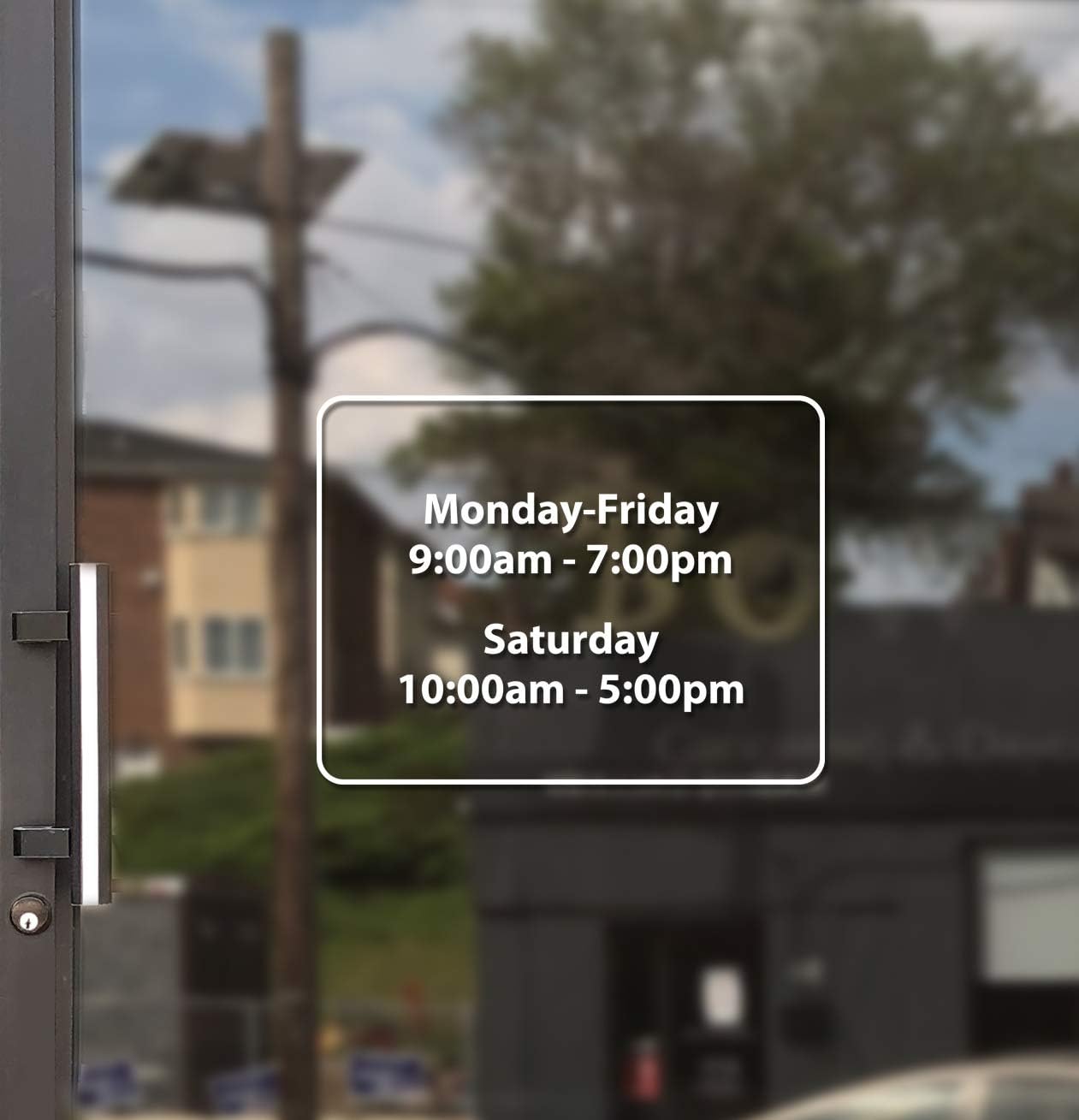Business Hours Sign for Window - Free Squeegee - Easy Install Manual (Round Box - Landscape) : Office Products