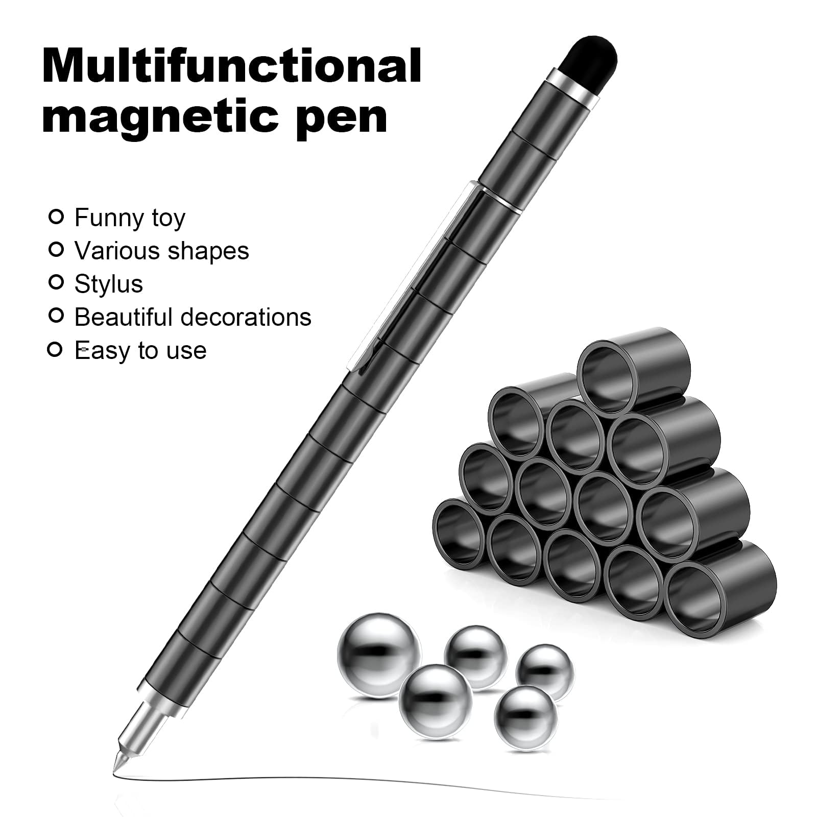 OSDUE Fidget Pen, Multifunzione Penna Magnetica Penna Fidget Regalo Uomo, Festa del Papa Idee Regalo Divertente Gadget di Sollievo Dallo Stress per Idee Pasqua Natale Nero