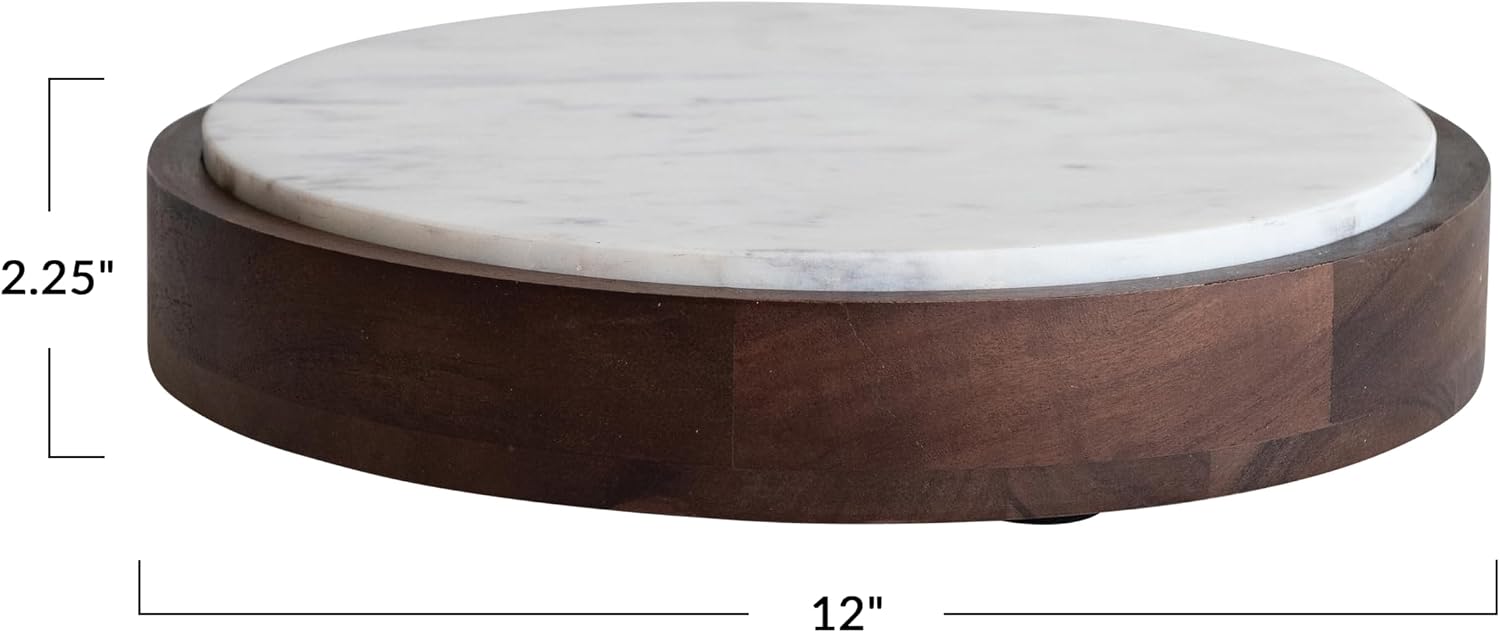 Bloomingville Mango Wood and Marble Food Pedestal with Tray, White