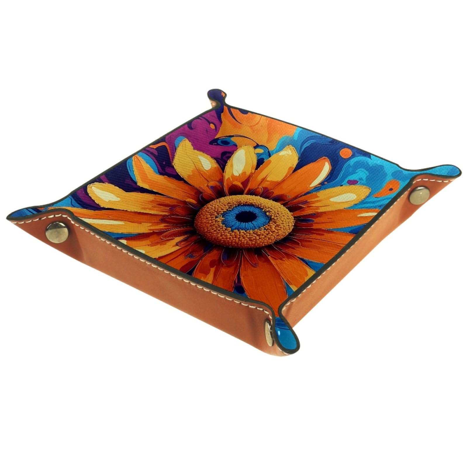 VAPOKF Sunflower Portable Dice Rolling Tray, Microfiber Leather Dice Holder Game Box for D&D, RPG, Table Games or Desktop Phone Key Storage, 20.5 × 20.5 cm