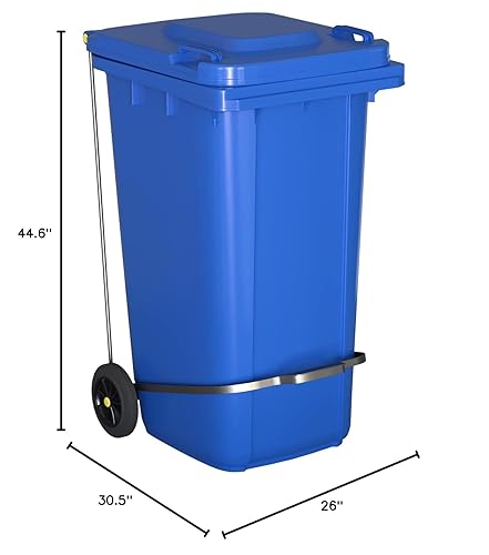 Miniatura 6 de Juego de 4 cubos de basura rectangulares con ruedas azules de 64 galones con tapa y accesorio para colocar