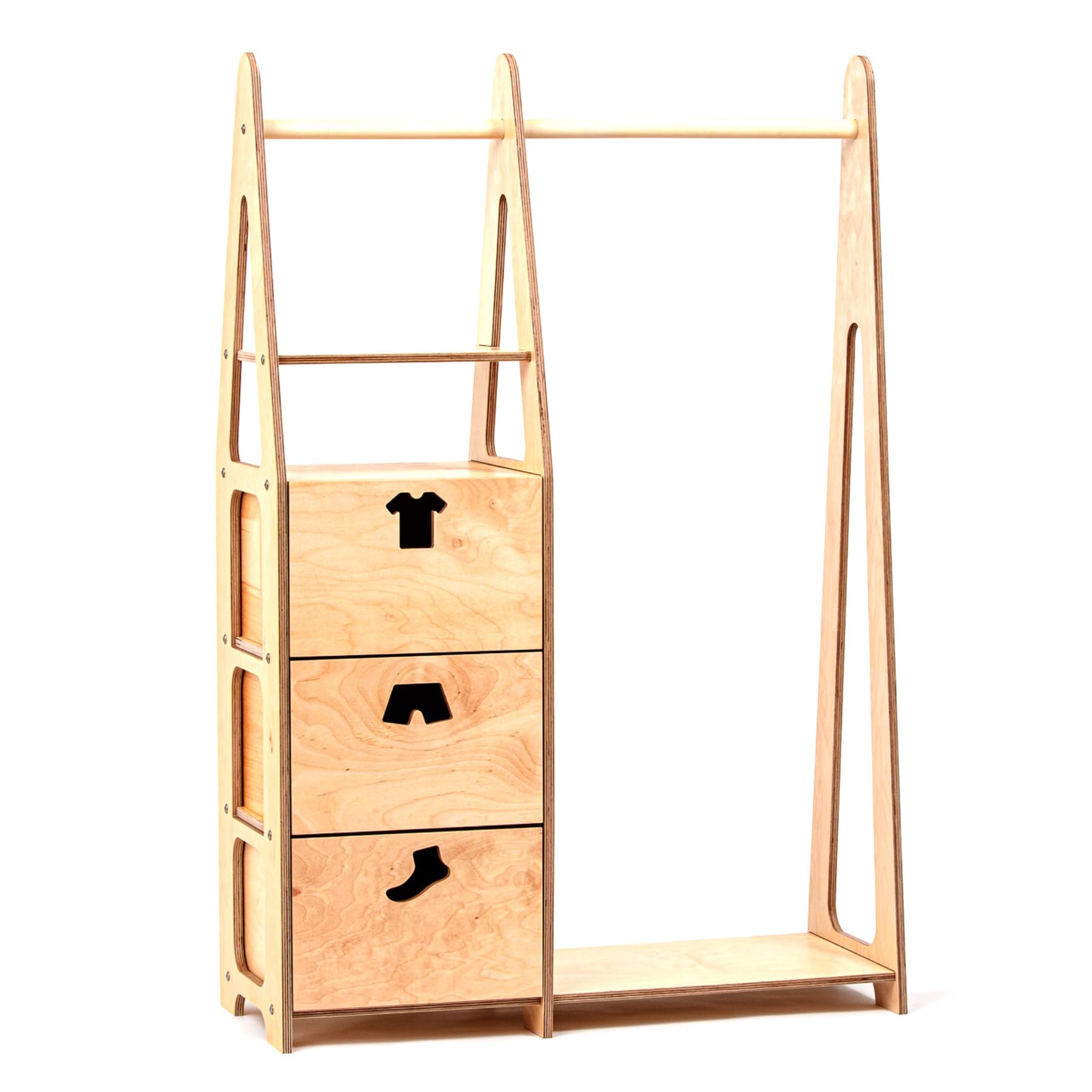 Armario infantil de madera con cajones laterales y organizador para ropa de niños