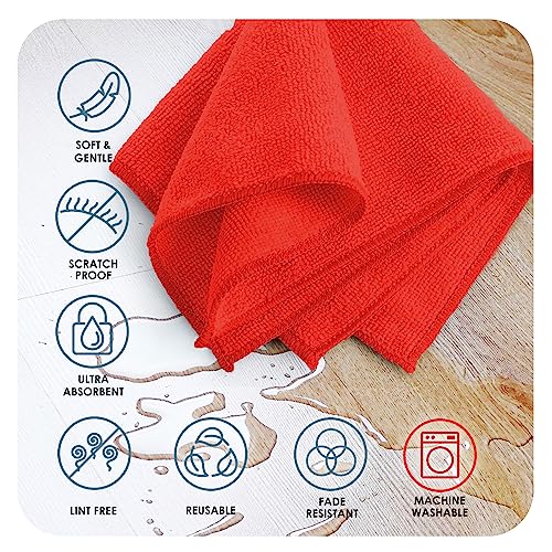 Hearth & Harbor Microfiber Cleaning Cloth, Reusable Microfiber Towels for Cars 12 Pack Washcloths, Red Cleaning Rags, Microfiber Cloth Rags for Cleaning, Lint Free Cloth 12”x12” V-HH-Cloth-M-12-Red by Hearth & Harbor - Image 9
