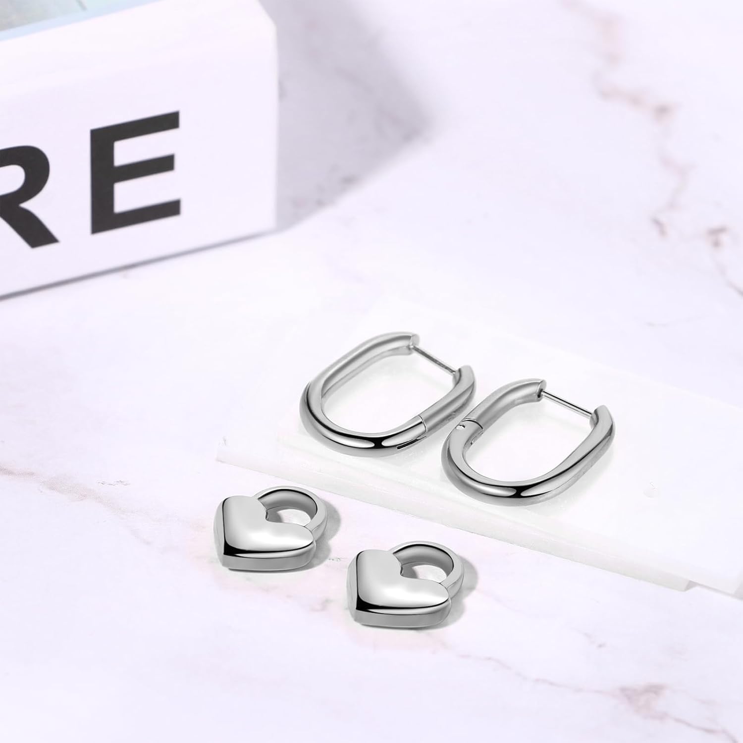 Heart Dangle Huggie Hoop Earrings: Womens Stainless Steel Heart Dangle Drop Earrings Hoops for Birthday Valentines Christmas - Image 4