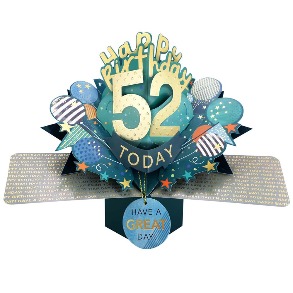 52 Today Happy 52nd Birthday Pop-Up Greeting Card Love Kate's Pop Up Cards Him Design POP237MC52 โ image 1
