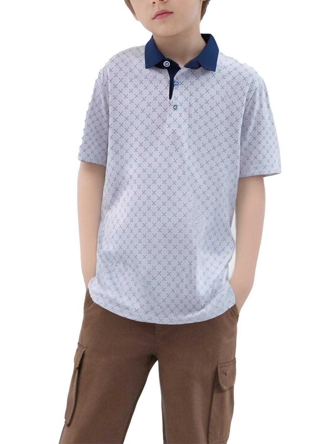 SELINK Golf Shirts for Boys Short Sleeve Dry Fit Moisture Wicking Polo Shirt Performance Sport Active Shirt White Club-6-7Y