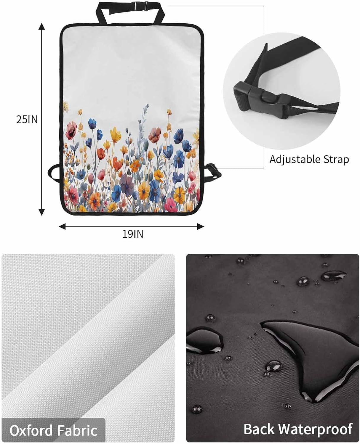 T&H XHome Car Seat Protector, 2 Pack Kick Mats Back Seat Protector Blue and Yellow Poppy Watercolor Floral Plants Waterproof Backseat Cover for Kids Universal Fit Automotive Interior Protectors