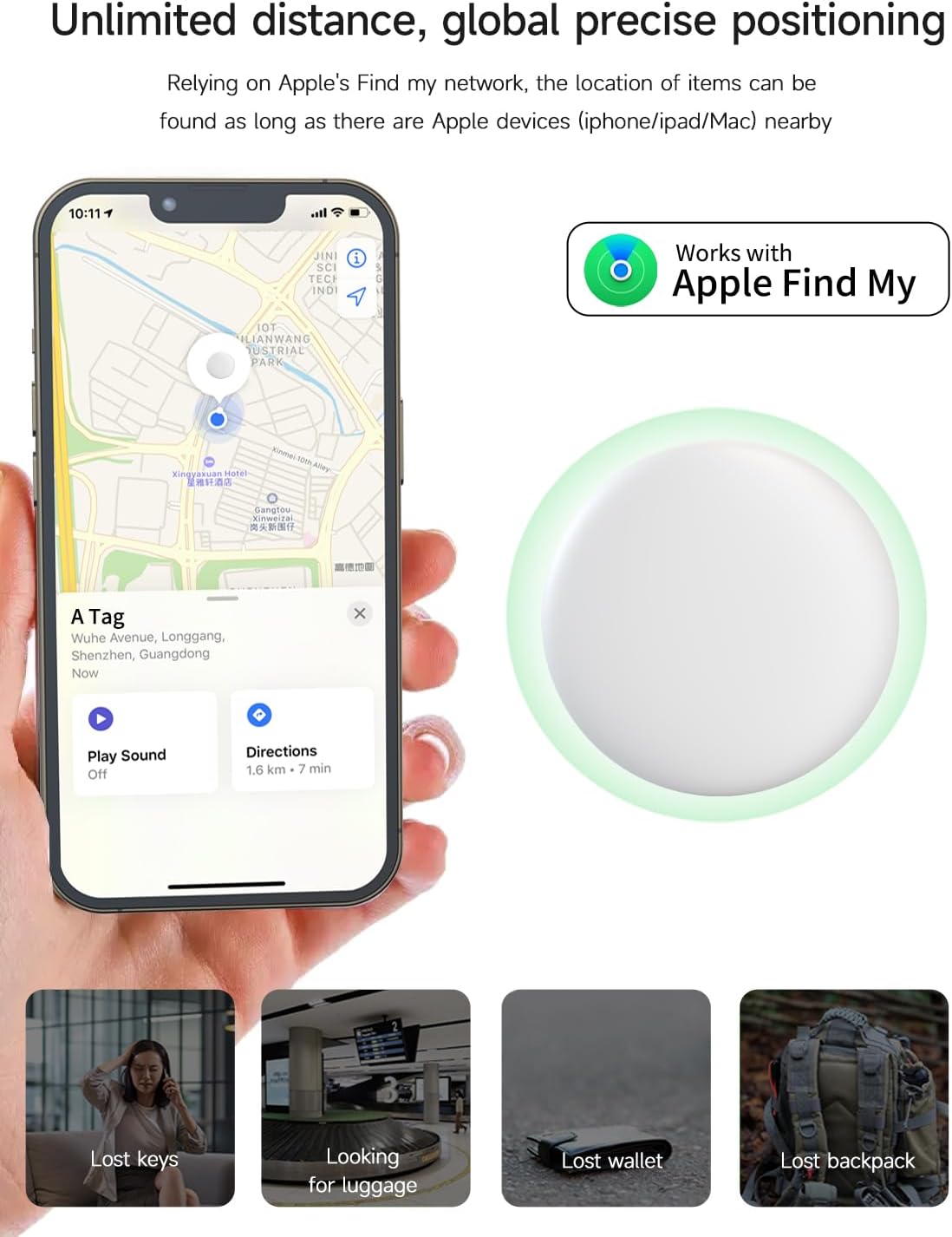 2026 New Air Tags-4 pack【Apple MFi Certified】Smart Bluetooth Tracker 4 Pack (iOS Only),Item Locator Works with Find My,Replaceable Battery Key Finder for Keys,Bags,Luggage,Wallet (White, A Tag 4Pack)