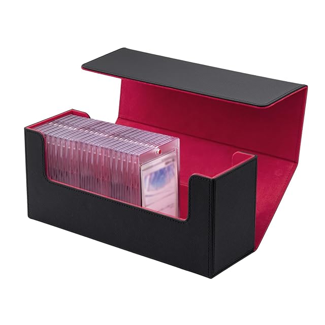 Tolesum Caja de Cartas para MTG, Card Deck Box para 580+ Nuevo sin Funda/35pt Fundas Cartas Magic, Magnetic Flip Box con Cuero de PU para Carta de Magic Commander TCG -Negro y Rojo