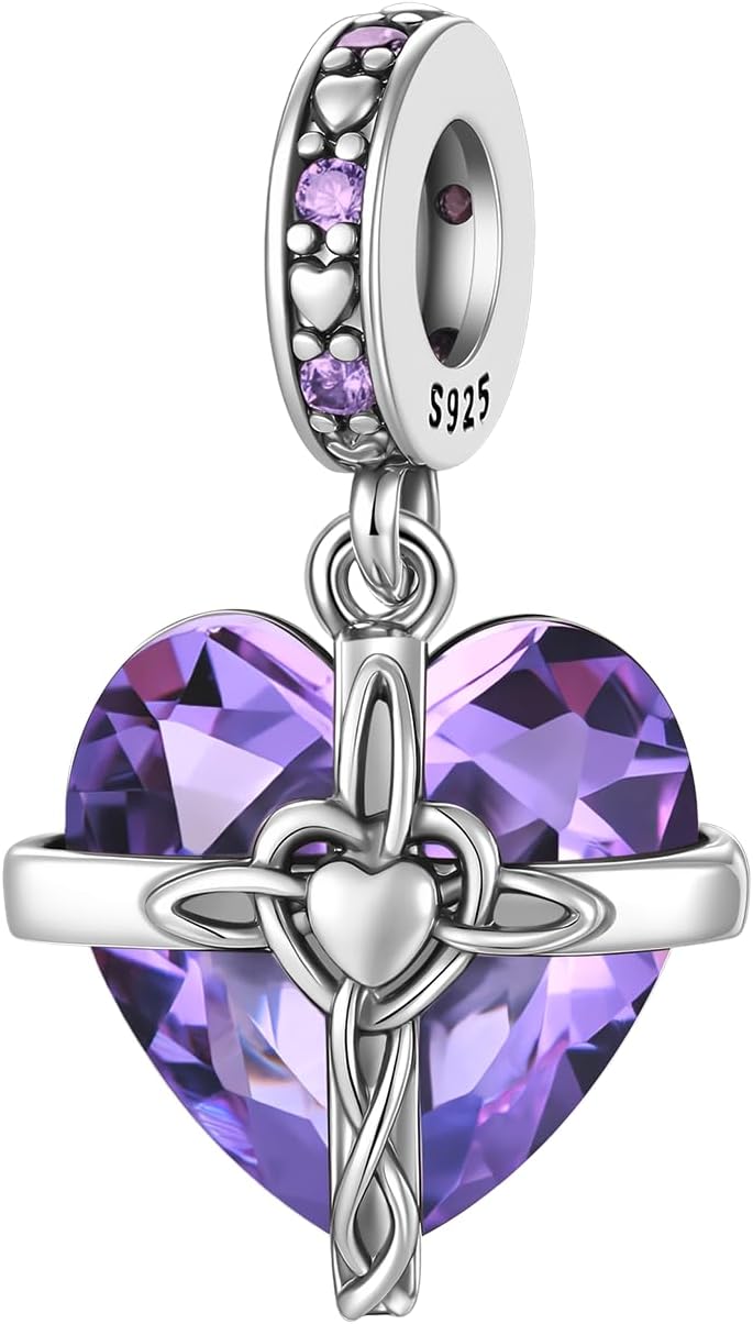 MICOO 925 Silver January-December Birthstone Heart Crystal Zirconia Pendant, fits most bracelets and necklaces, Women's Jewelry Gifts