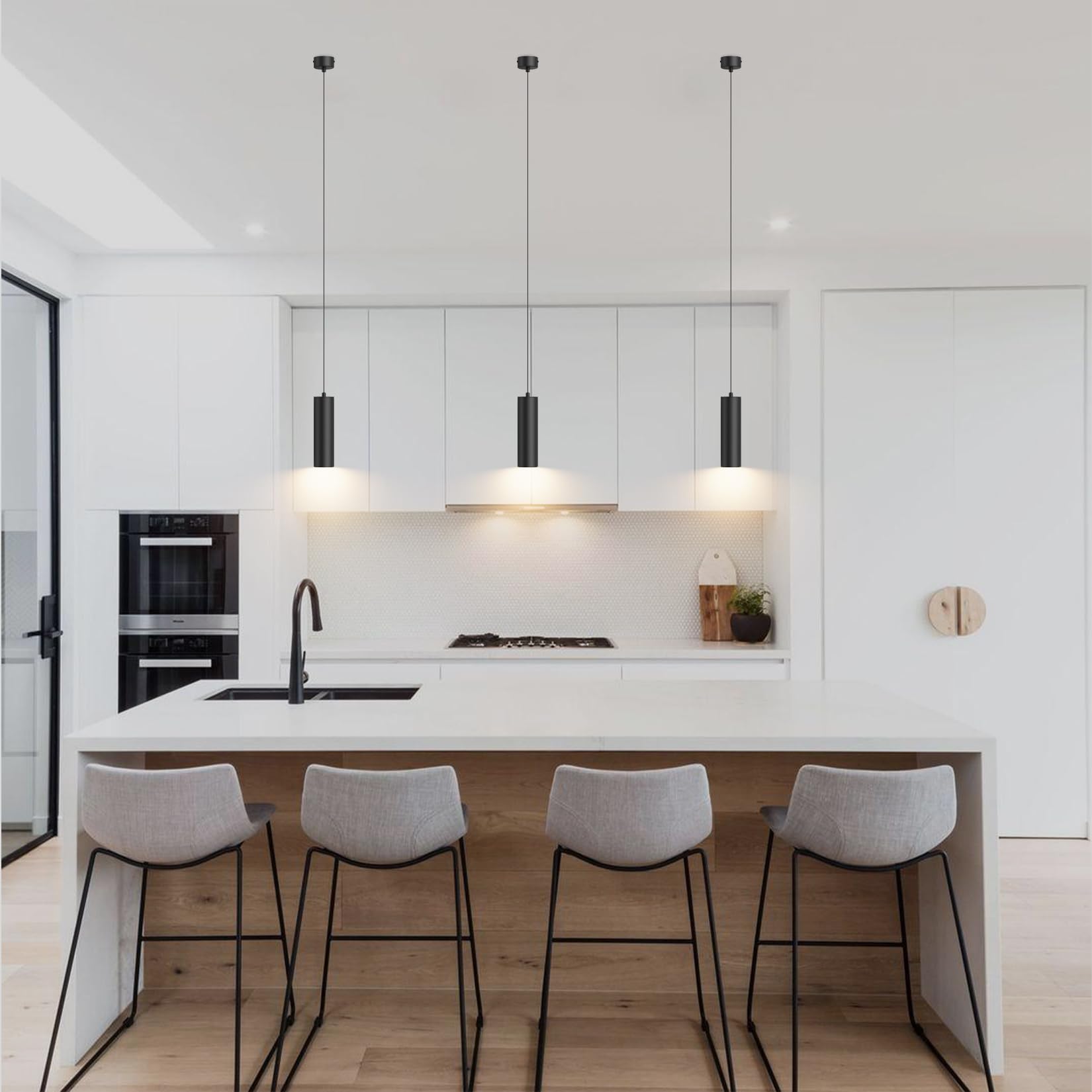 Klighten Lampara Techo Colgante GU10 Cilindro Moderno, Lámpara Colgante Aluminio, Luz Colgante para Salón Dormitorio Cocina Cama, con Bombilla GU10 5W 470LM Blanco Calido 3000K, 30cm, Negro