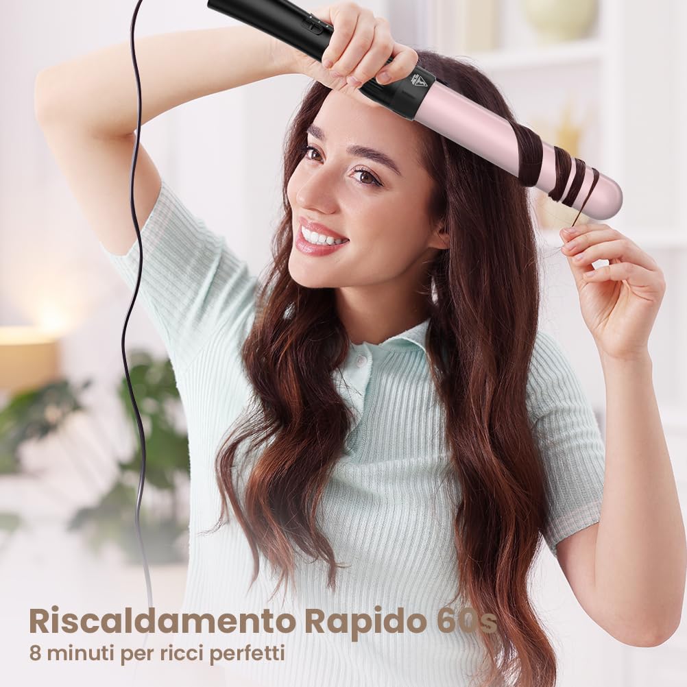 ELEHOT-Store Ferro Arricciacapelli 5 in 1, Ferro Arricciacapelli Professionale con Diversi Diametri, Rivestimento in Ceramica, Riscaldamento Rapido, Temperatura Regolabile, Crea Ricci Grandi e Piccoli