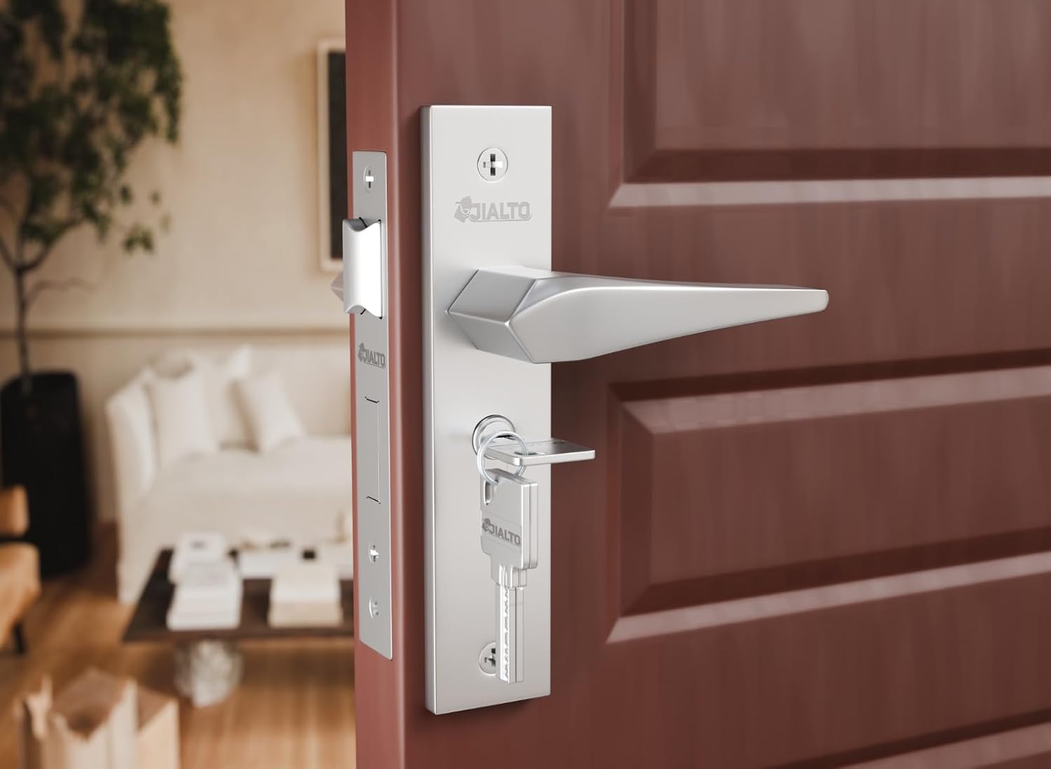 JIALTO Mortise Door Lock Handle Set, High-Security Door Locks for Main Door & Bedroom, Matt Finish, 3 Brass Keys, Brass Lock Body & Cylinder, 6-Lever Lock Mechanism, 3 Years Warranty