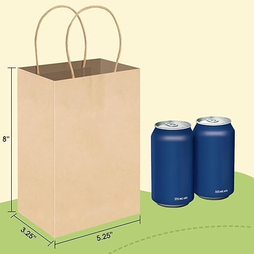 Miniatura 2 de Pureegg Bolsas de papel marrón  Paquete de 150 unidades, 5.25 x 3.25 x 8 pulgadas, pequeñas bolsas de regalo a granel con asas, bolsas de papel