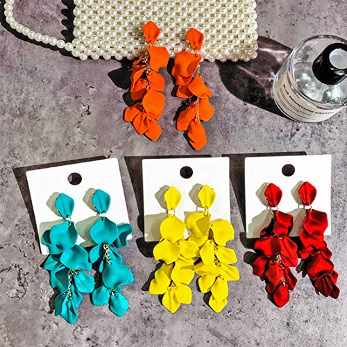 Image of Acrylic Rose Petal Drop Dangle Earrings Bohemian Resin Square /Oval /Hoop /Flower /Heart Statement Earrings for Women Gifts