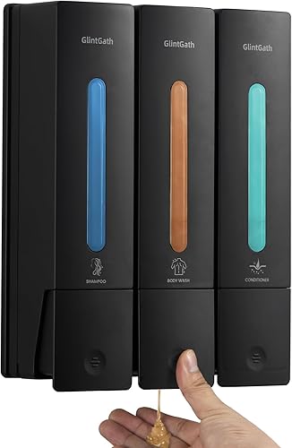 Dispensador de champú y acondicionador, dispensador de jabón de ducha, dispensador de 3 cámaras, sin taladro, dispensador de champú para pared de