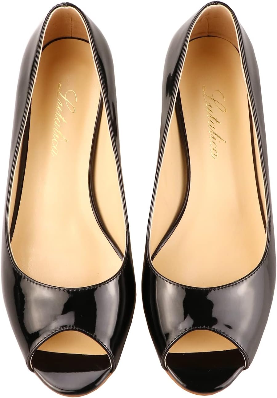 Lutalica W Women's Classic Open Toe Low Kitten Heel Sandals Slip On Medium Heel Peep Toe Dress Pumps - Image 5