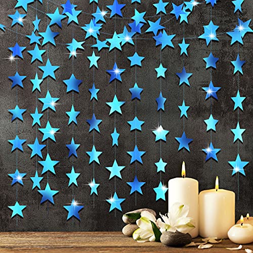 Image of Patelai Glitter Star Garland Banner 2026 Party Decor 130 Feet Star Hanging Streamers Twinkle Backdrop for Classroom Birthday Graduation Wedding Supplies(Holographic Blue)