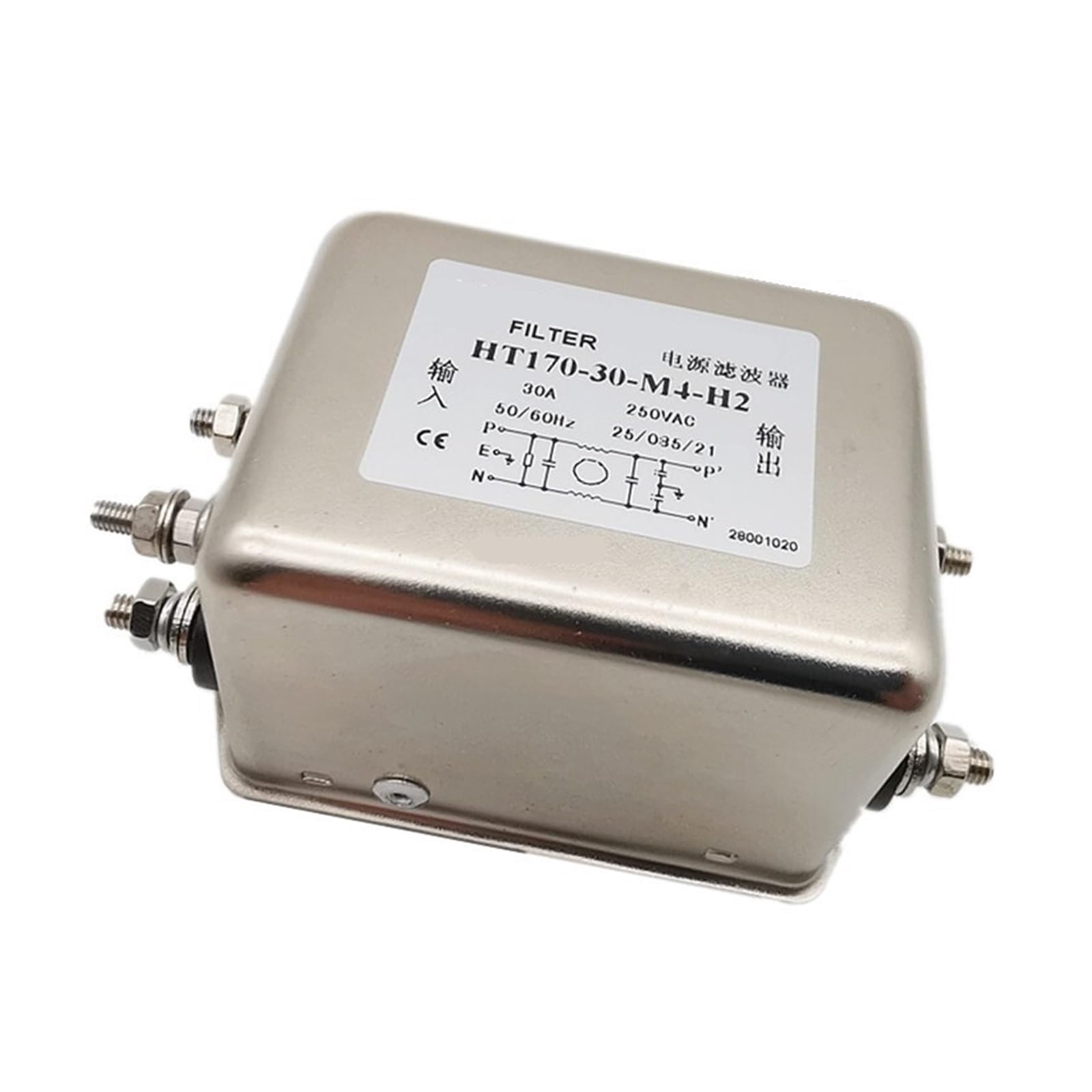 Filtro de potencia monofásico HT170 30A contra ruido electromagnético
