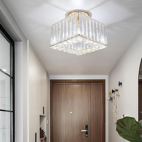 Miniatura 4 de Moderna lámpara de techo de cristal, iluminación semiempotrada con acabado dorado LED con base E2627 para dormitorio, entrada, vestíbulo, pasillo,