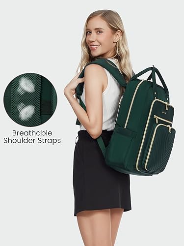 Miniatura 9 de LOVEVOOK Mochila para laptop para mujer, mochila de trabajo de moda con puerto USB, mochilas impermeables para el trabajo., Verde oscuro, 15,6
