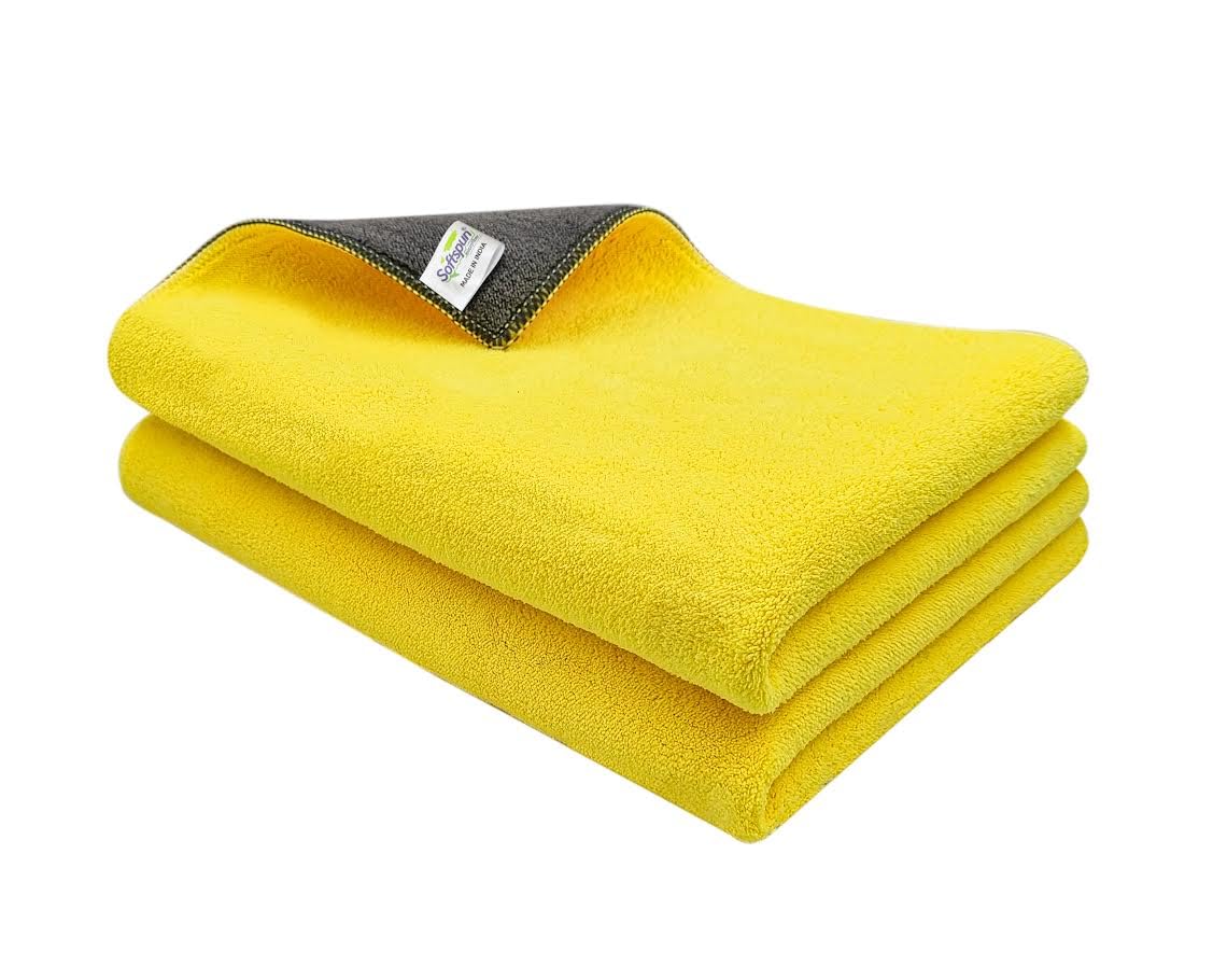 900 GSM, Microfiber Cloth 40x60 Cms 2 Piece Yellow+Grey Towel Set, Extra Thick Microfiber Cleaning Cloths Perfect for Bike, Auto, Cars Both Interior and Exterior.