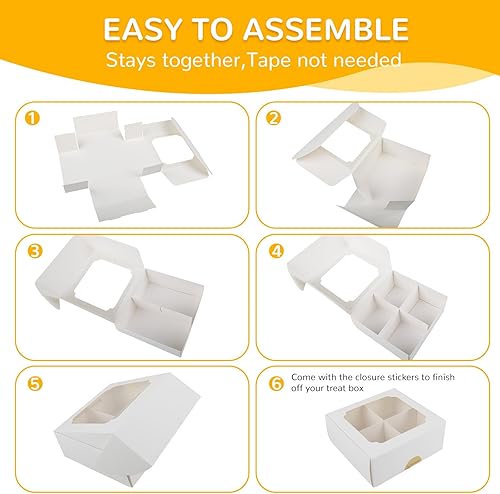 Miniatura 6 de Zealax Cajas de panadería con ventana y divisores, embalaje de galletas, cajas de cupcakes, cajas de golosinas para postres, 9 x 6 x 2.5 pulgadas,