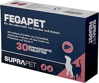 Suprapet Fegapet Hunde und Katzen Liver Support 30 Tabletten – Natürliches Ergänzungsfutter für die Leber- und Gallenfunktionen mit Vitaminen, Mariendistel, Artischocke, Kurkuma, Lespedeza