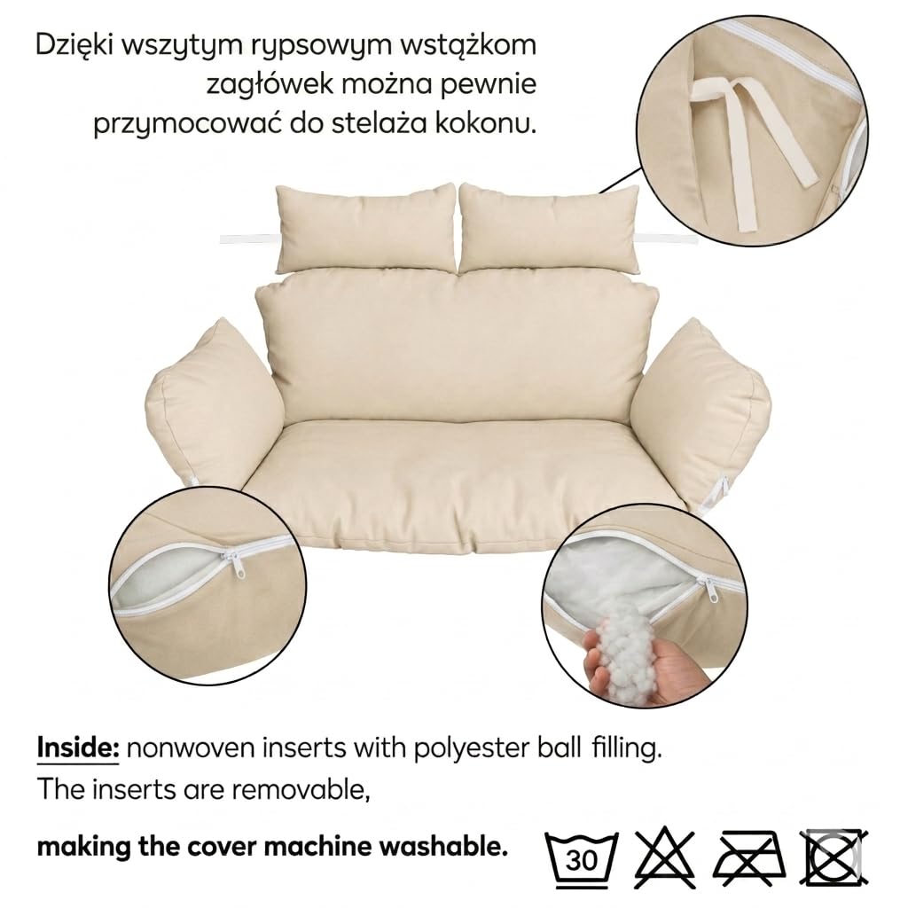 Beige Suspendu Hamac Chaise Coussins; Double Cushions; Oreiller avec Dossier, Imperméable Siège de Chaise Rembourrage pour Patio Jardin, Balançoire Panier Suspendu Coussin de Siege Beige [114]