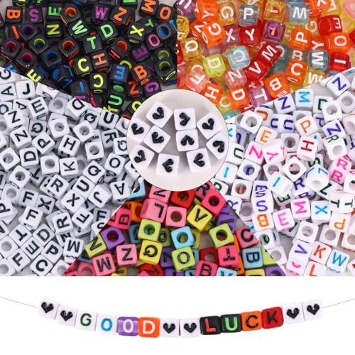 Image of Quefe 1440pcs Acrylic Letter Beads Multicolored Cube Sorted Alphabet Beads for Jewelry Making, Bracelets, Necklaces, Key Chains 5 Colors (6 x 6mm)