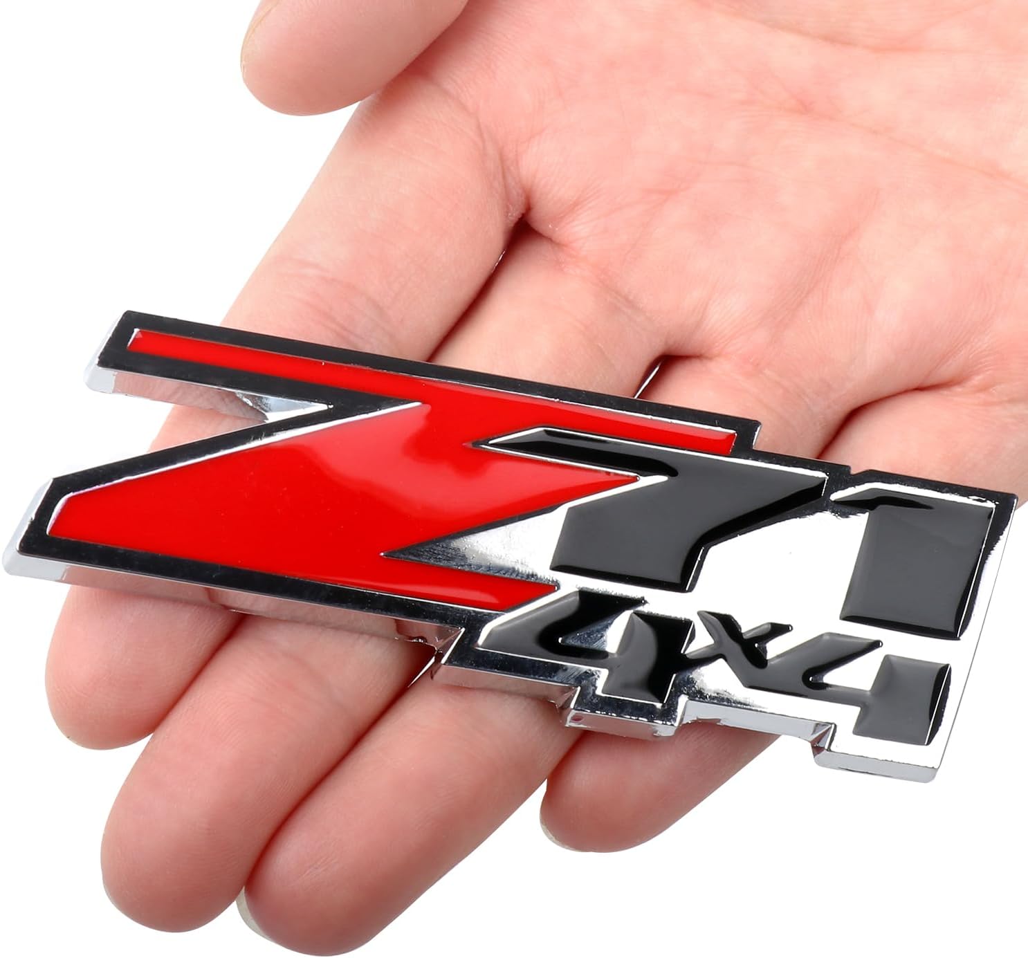 1Pcs Z71 4x4 Metal Car Emblems, 3D Vehicle Side Decals Badges, Rear Trunk Door Sport Badge Sticker (Silver & Red)