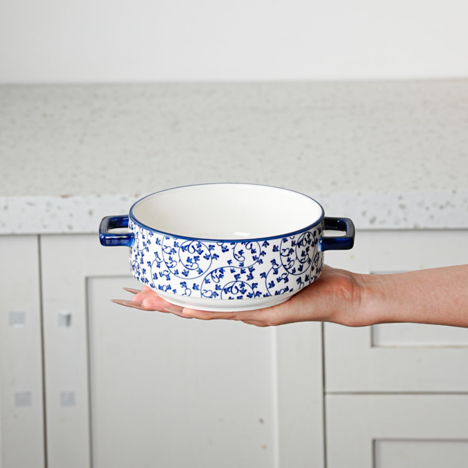Suppenschalen mit Griffen, 680 ml, Keramik, französische Zwiebelsuppentöpfe, Servierschalen für Nudeln, Müsli, Rind, Eintopf, Kuchen, Auflaufform, Ofen, Mikrowelle, Geschirrspüler, 4 Stück