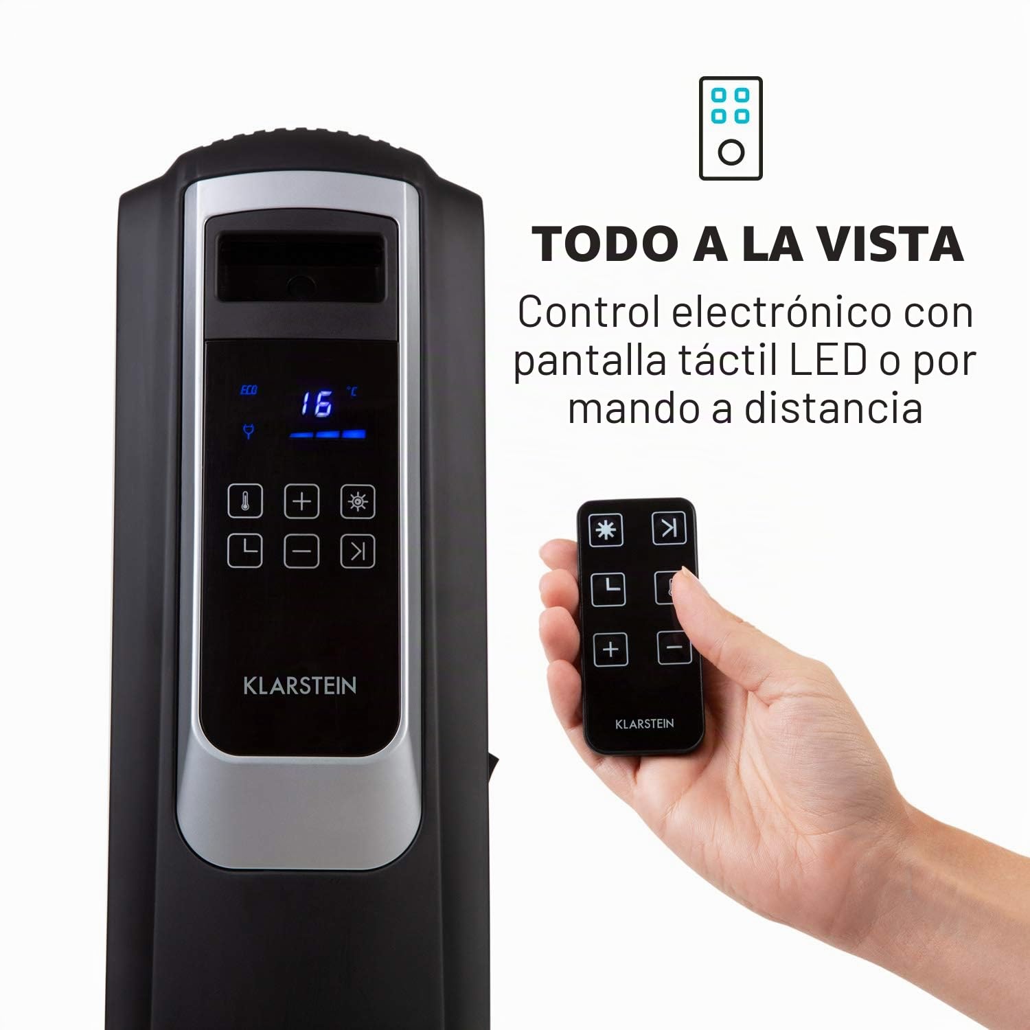 Klarstein Thermaxx Noir - Radiador de aceite de 2500W de potencia, 3 niveles, rango de temperatura: 10 – 30°C, temporizador 24h, función de encendido/apagado, tubo de calefacción doble U, negro