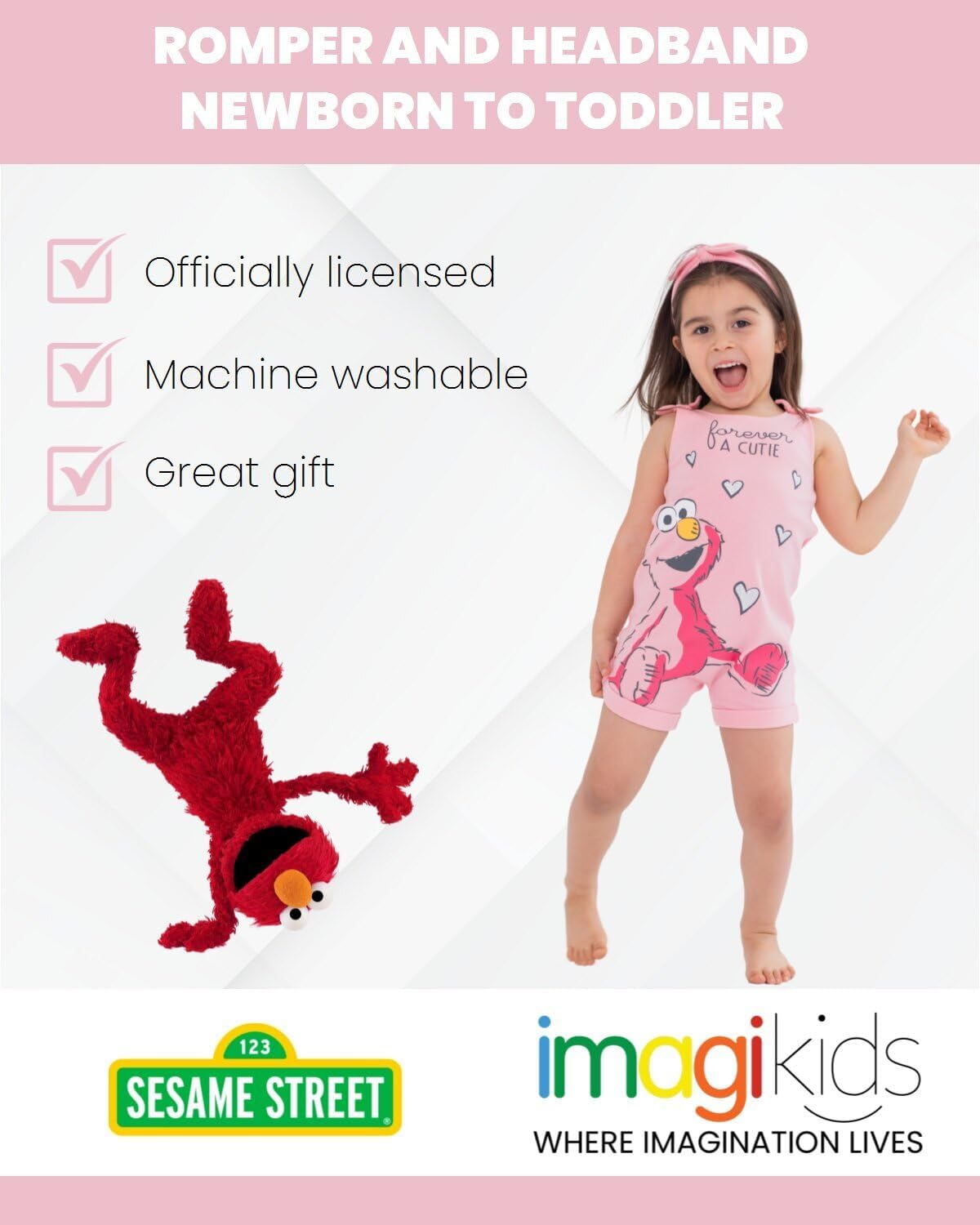 Sesame Street Romper and Headband Outfit Set Newborn to Toddler Sizes (0-3 Months - 5T) - Image 3