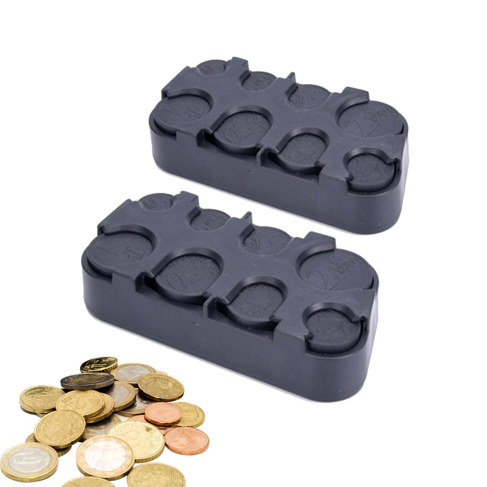 Senken Coin Storage, Pack of 2 Change Storage, Euro Coin Holder, Coin Sorter, Coin Collector, Coin Dispenser, Coin Box, for Car, Taxi, 8 Compartments from 2 Euro to 1 Cent (Black)