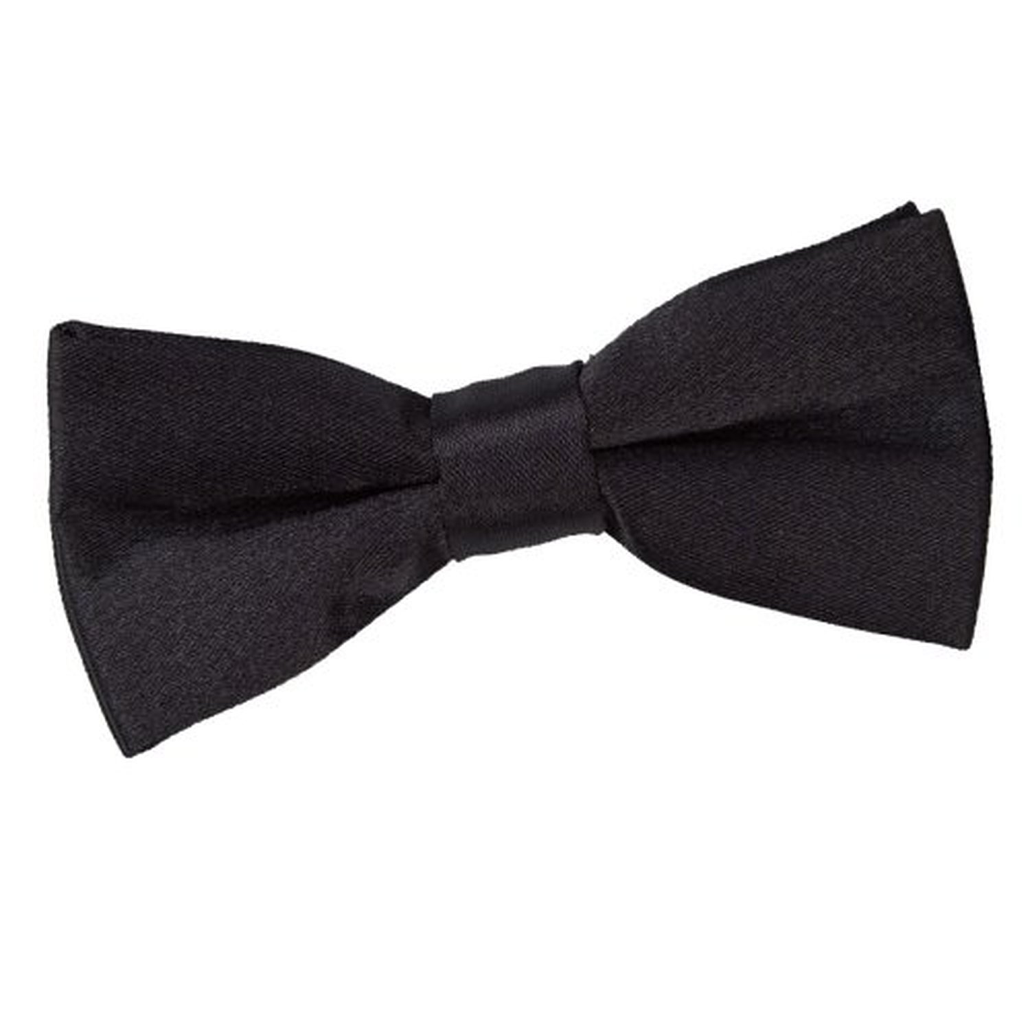 DQT Boys Plain Glossy Satin Pre-Tied Bow Tie – Wedding, Party & Formal – Black
