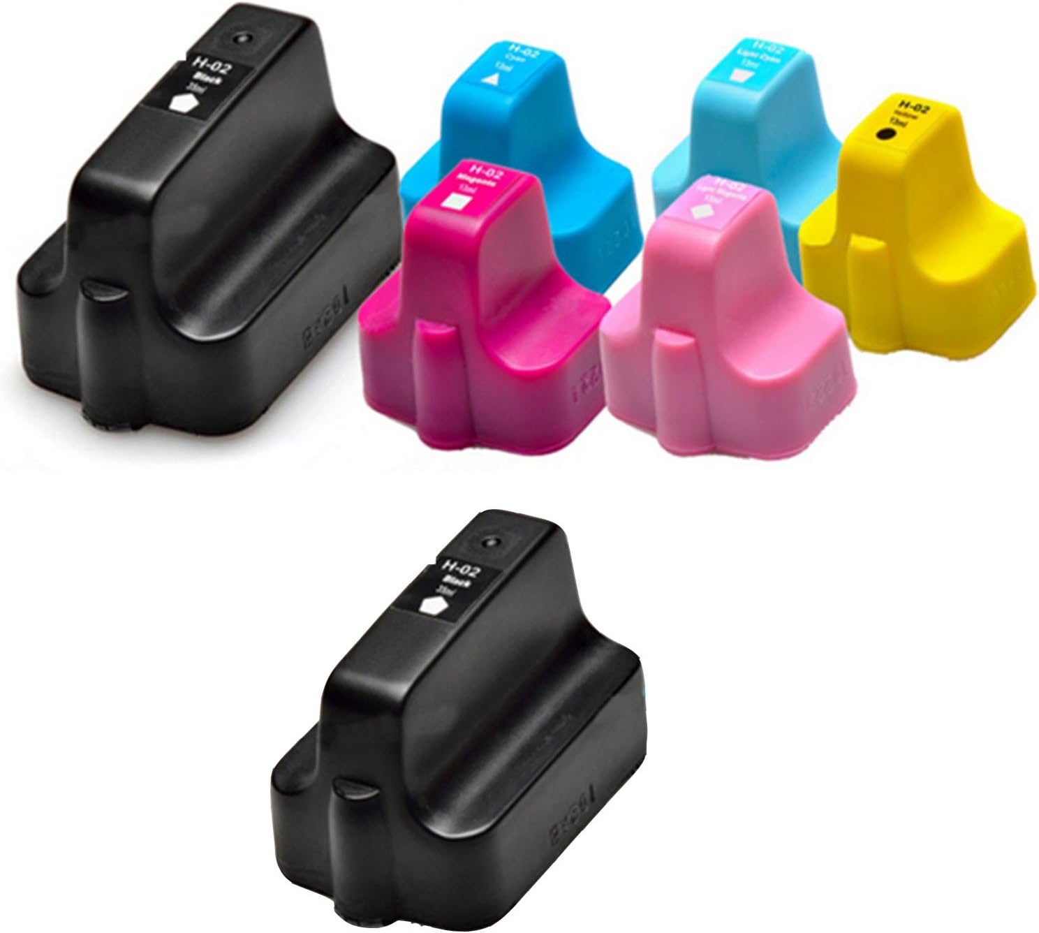 LOVEINK High Capacity Cartridges 1 Set+1 Black total of 7 Compatible Printer Ink Cartridges for HP 02 Photosmart 3100 3108 3110 3210 3300 3308 3310 C7250 C7280
