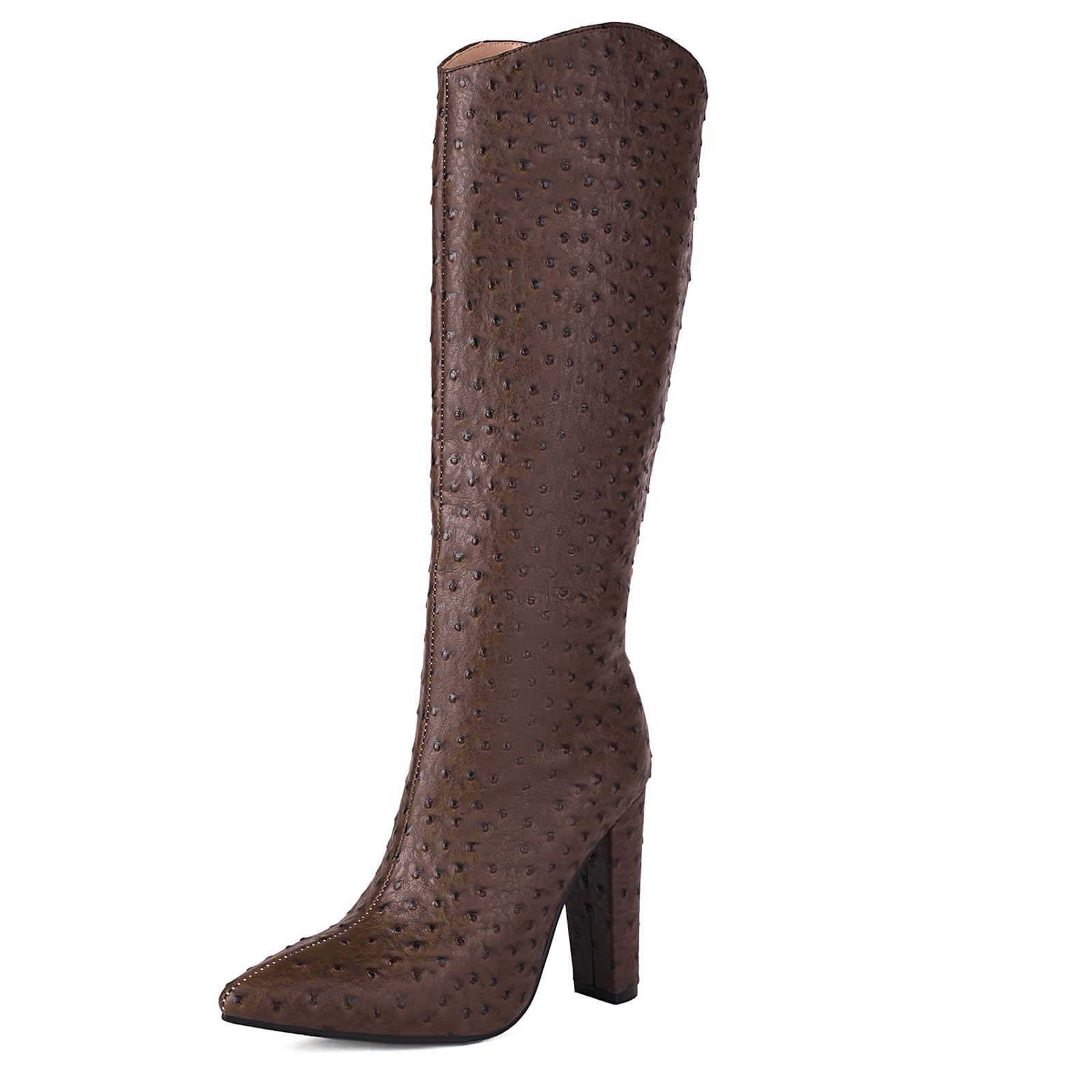 Bviennic Mujer Tacón Ancho Botas Tacón Alto Botas de Media Pantorrilla Puntiagudo Sin Cordones Moda Botas de Montar, Talla 35-45