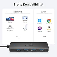 UGREEN 4 Portos USB 3.0 Hub Elosztó 5Gbps Gyors Adatátvitel MacBook iMac Surface Dell Laptop PC Merevlemez Pendrive 15cm Fekete 5