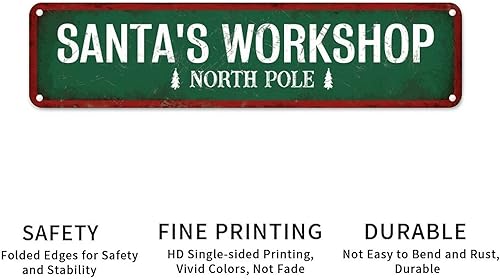 Vista 74 de Santa's Workshop North Pole Street Letreros personalizados de metal para exteriores, letrero de metal de bienvenida para Navidad, decoración