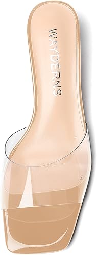 Miniatura 3 de WAYDERNS Sandalias de tacón bajo de PVC transparente para mujer, puntera cuadrada, patente sólida, de tacón bajo, de 1.5 pulgadas