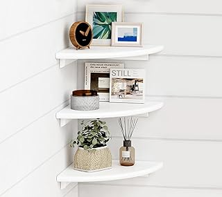 UHUD CRAFTS Corner Floating Shelves for Wall Decor Set of 3, Wall Mounted Rounded Corner Book Shelves for Kids Bedroom &amp; B...