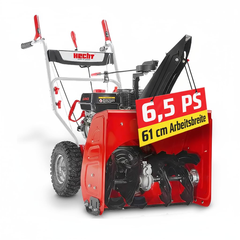 HECHT Benzin Schneefräse 61 cm – 2-stufig, 13 m Auswurfweite | 53 cm Arbeitshöhe, drehbarer Auswurfkamin, 6 Vorwärts- & 2 Rückwärtsgänge – für Hof, Einfahrt und Gehweg