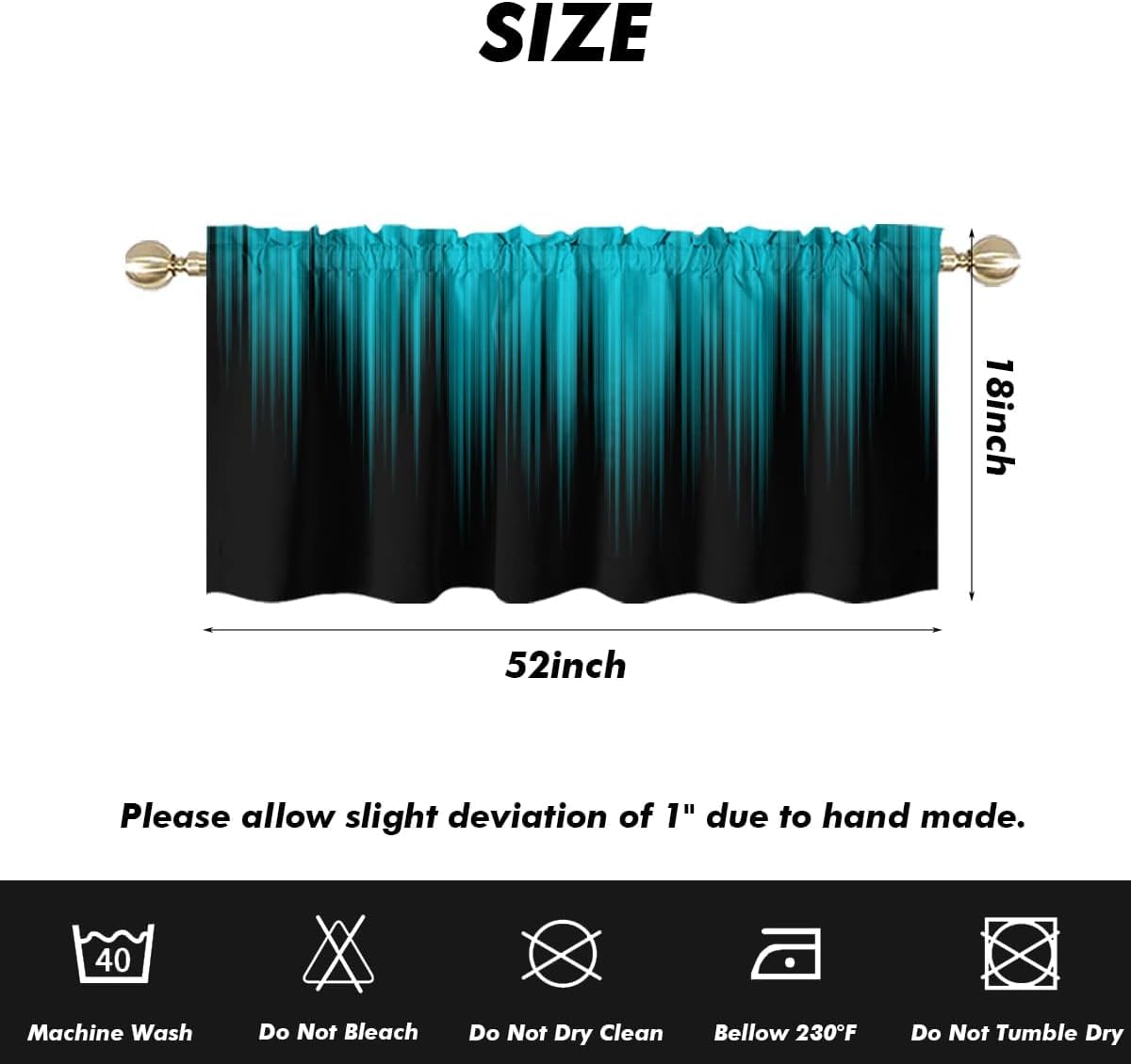 AAtter Teal and Black Kitchen Valances 2 Pack, Ombre, 2 Pack, 52" W x 18" L image 5