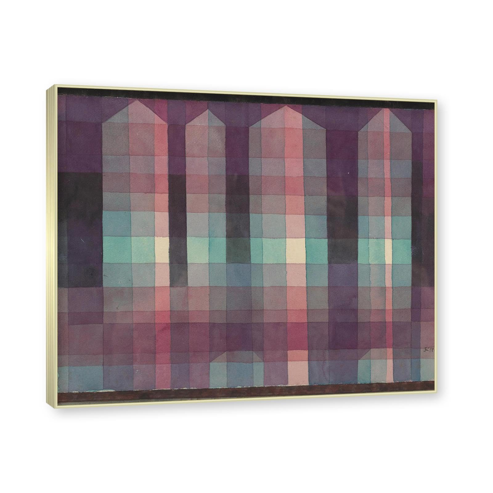 Szampańska złota ramka - słynne obrazy sztuka ścienna, cztery wieże: Paul Klee, plakat z nadrukiem na płótnie, abstrakcyjny obraz do salonu, sypialni, dekoracja domu, 40 x 48 cm